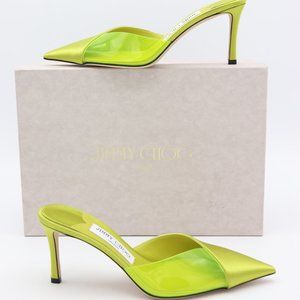 NIB Jimmy Choo Claria Neon Yellow Mules Slip-on Heels Pumps